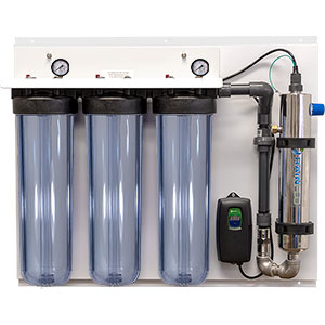 RainFlo (Triple) 10 GPM Complete UV Disinfection System, Aluminum Panel, Clear, L-R