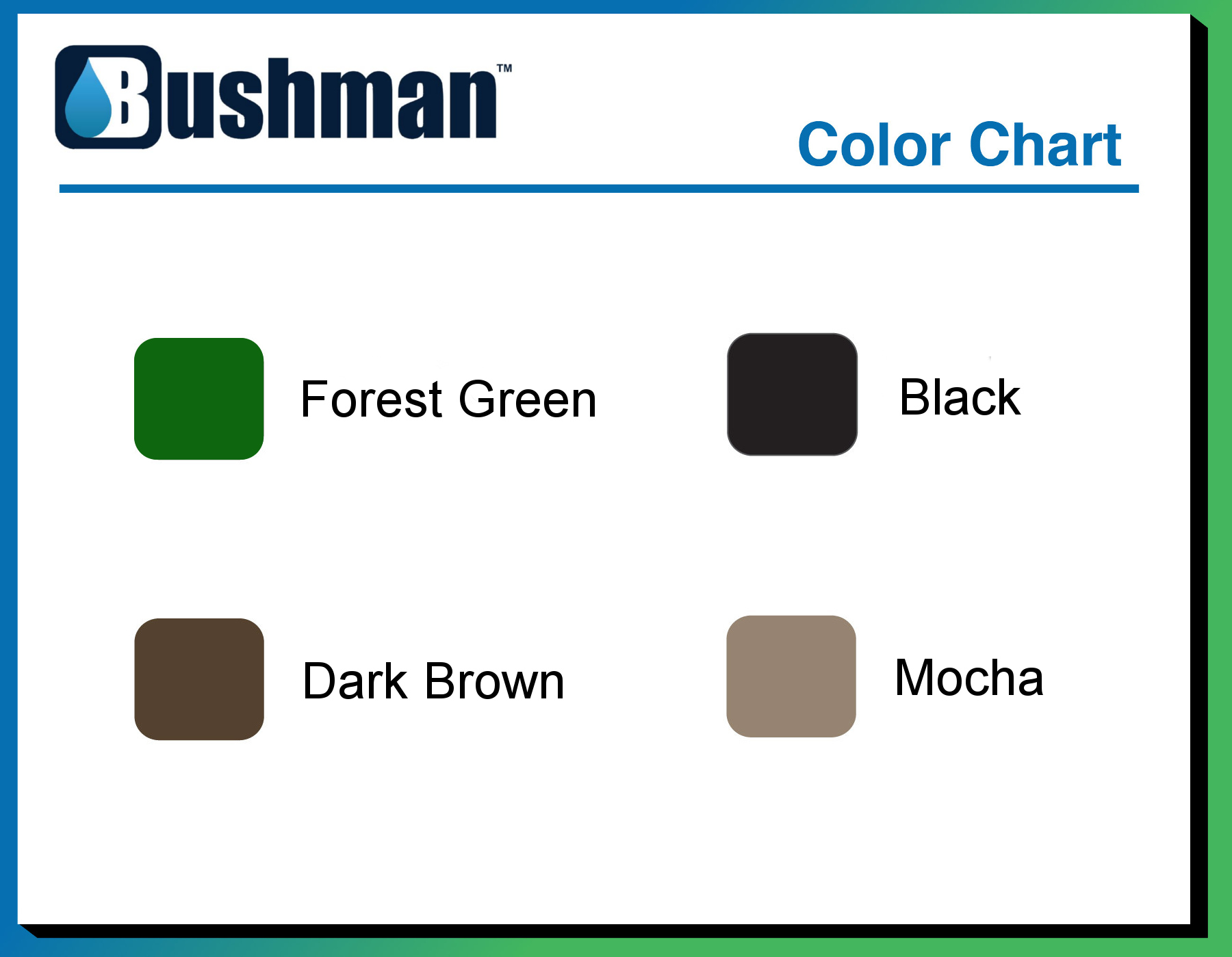 Bushman 4 Color Options Chart