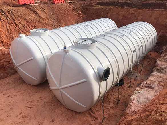 RainFlo fiberglass rain harvesting tank installation