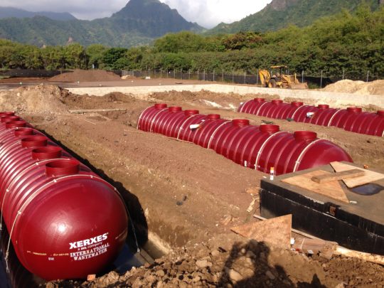 Xerxes fiberglass rain harvesting tank install for three tanks