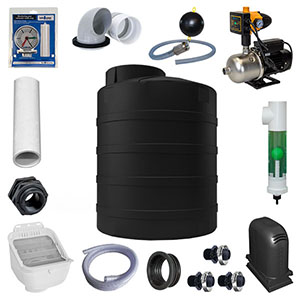 500 Gallon Preconfigured Above Ground Rainwater Collection System - Black