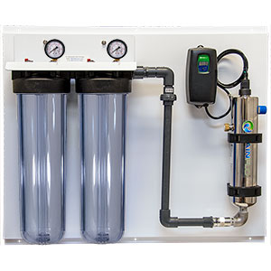 RainFlo (Double) 25 GPM Complete UV Disinfection System, Aluminum Panel, Clear, L-R